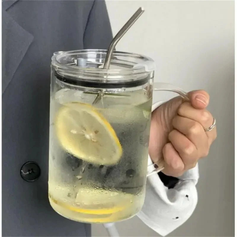 Drinking Glass Tumbler With Lid And Straw