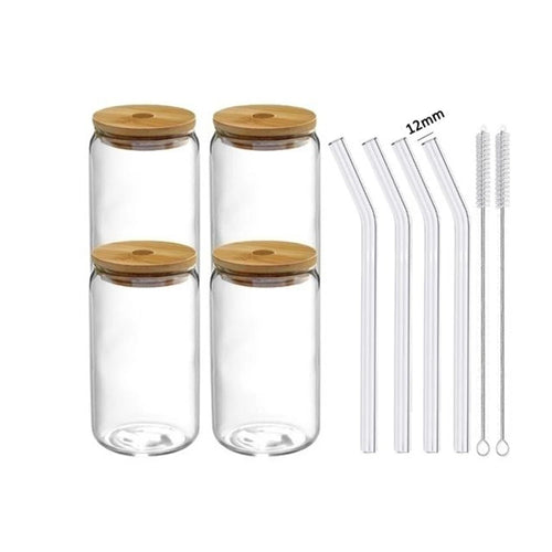 350ml/550ml | Glass Cup With Lid and Straw