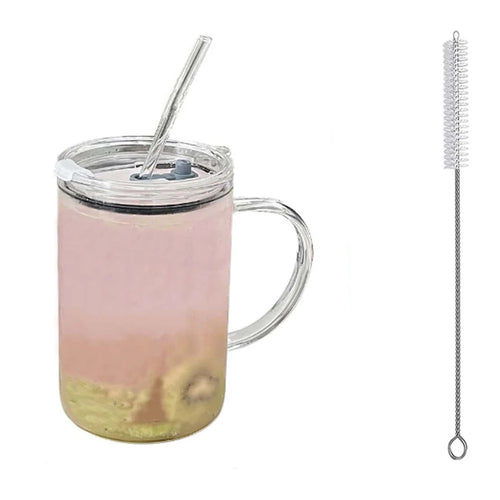 Drinking Glass Tumbler With Lid And Straw