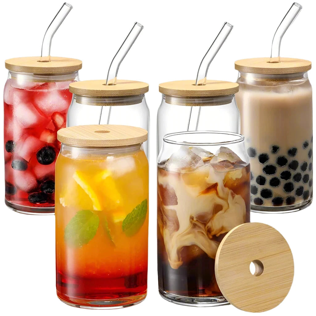 350ml/550ml | Glass Cup With Lid and Straw