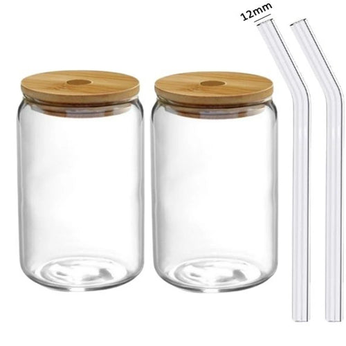 350ml/550ml | Glass Cup With Lid and Straw